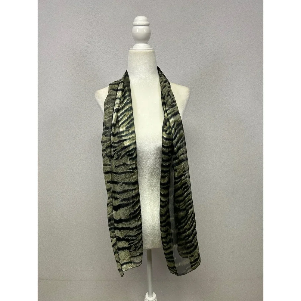 Safari Animalier Unbranded Womens OS Green Tiger Stripe Silk Feel Sheer Scarf